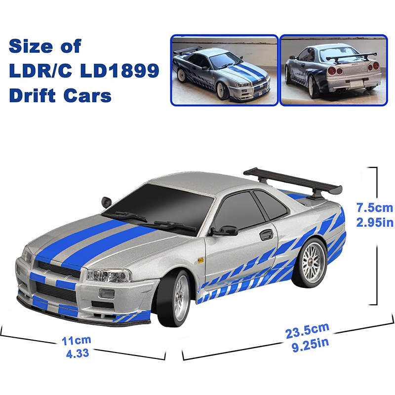 Nissan GTR R34 1/18 RWD High-Speed Drift Remote Control Car 2.4GHz with Gyro 3 Batteries