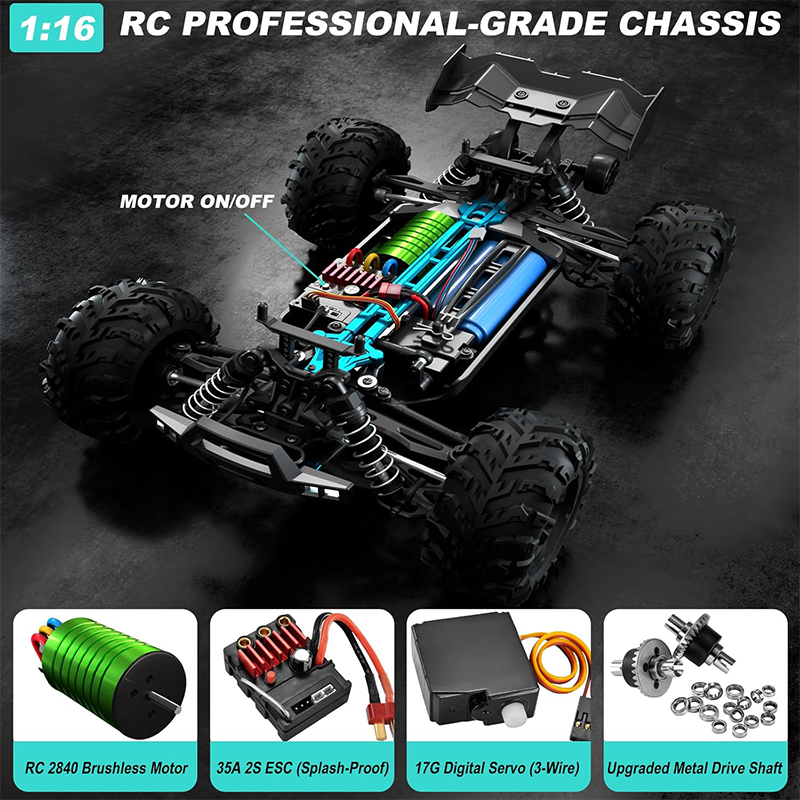 45+ MPH 4WD Brushless Waterproof Off-Road Remote Control Car 1:16