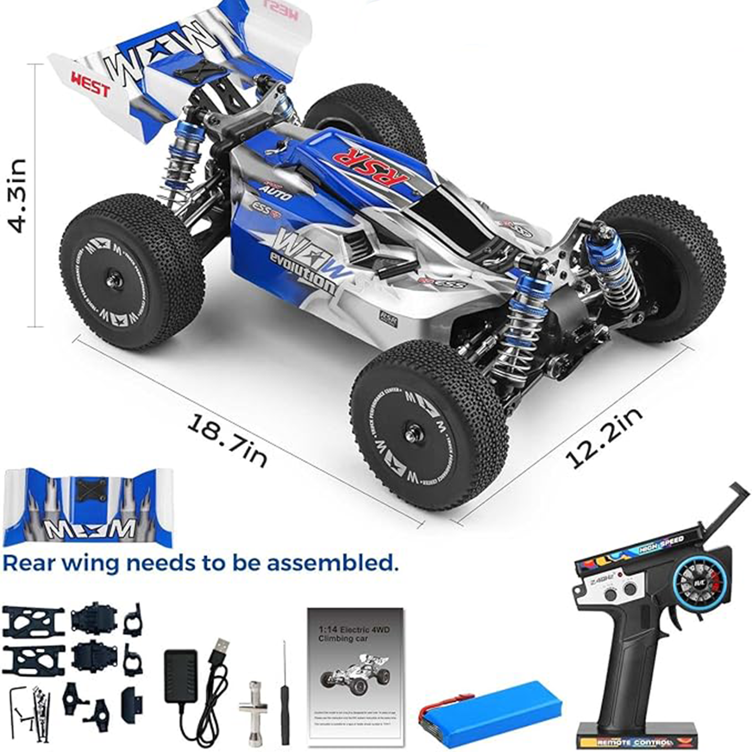 1:14 scale off-road high-speed remote control car, 43 mph - WLY19