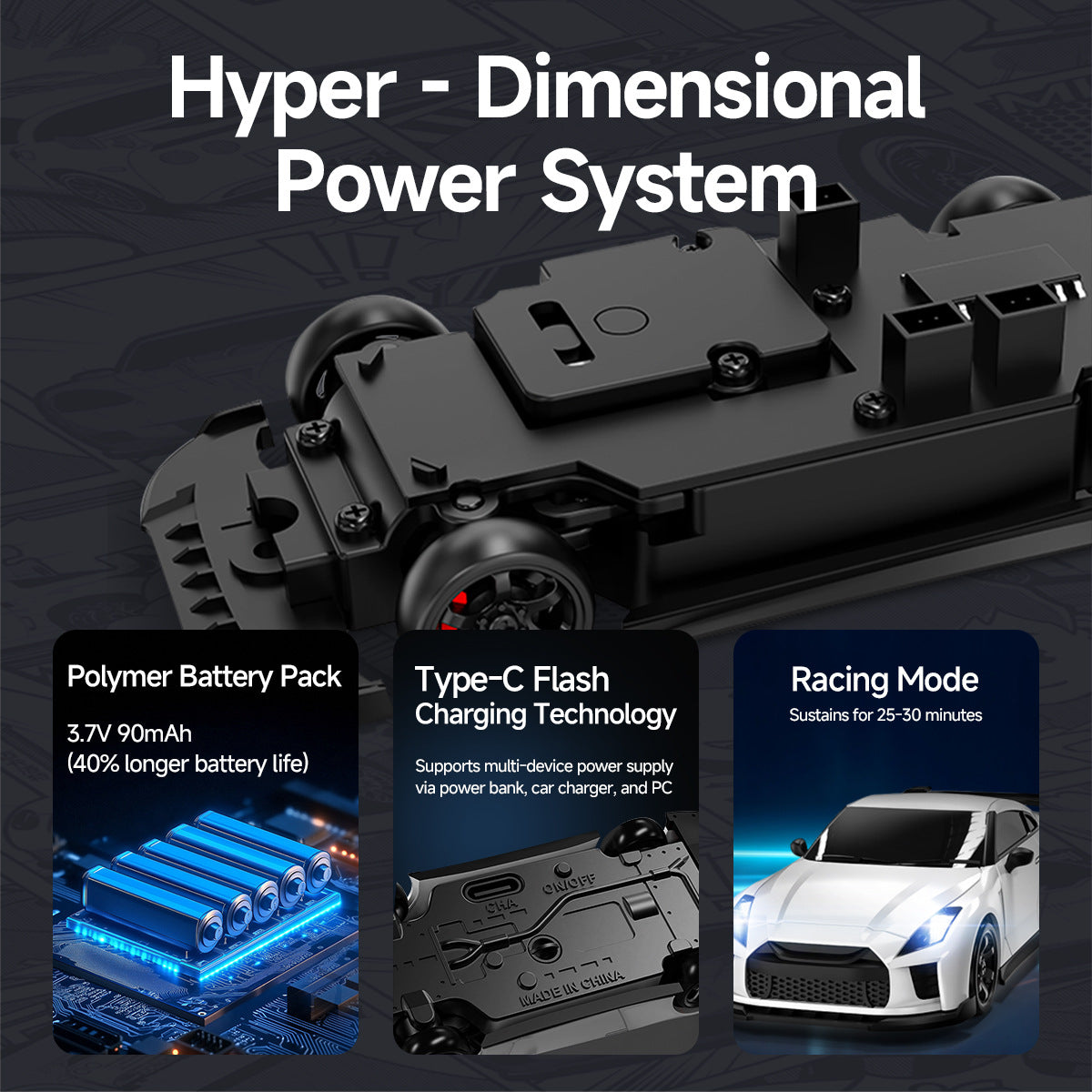 1/64 Scale Continuously Variable Transmission 4WD Desktop Drift Racing Car - MC061