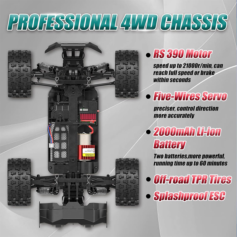 1:14 scale off-road remote control car, top speed 50 km/h, 60-minute battery life