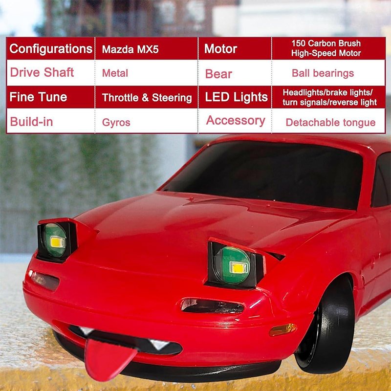 2.4GHz 1/18 scale drift racer with gyro Miata pop-up lights