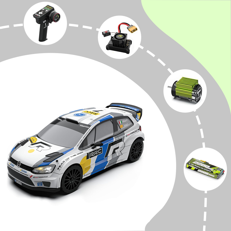 1/12 scale brushless waterproof rally car, 50+ mph, with gyroscope
