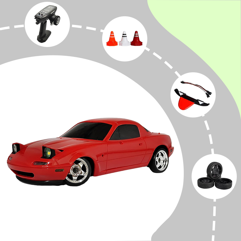 2.4GHz 1/18 scale drift racer with gyro Miata pop-up lights