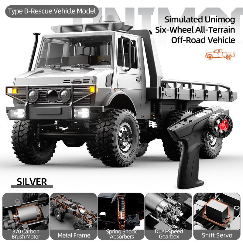 1/18 Unimog Simulation Six-Wheel Drive Suspension Carbon Brush Truck 15km/h - JJY5