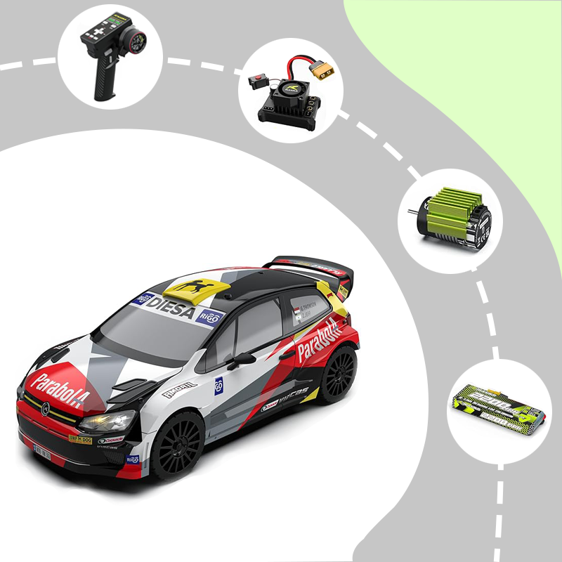 1/12 scale brushless waterproof rally car, 50+ mph, with gyroscope