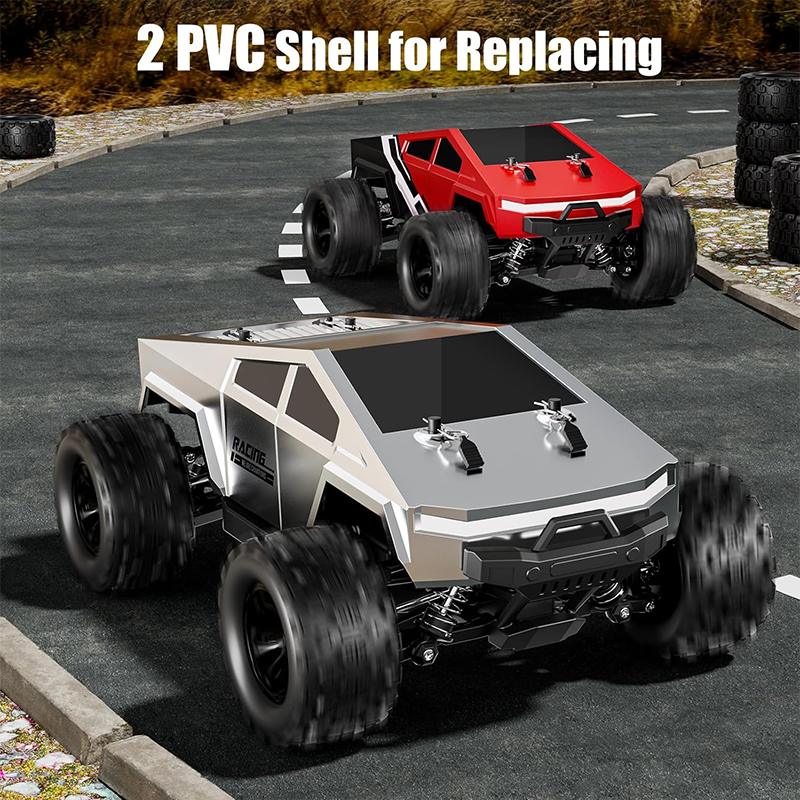 Two PVC car bodies, 1:18 scale monster pickup truck remote control car,  40 km/h
