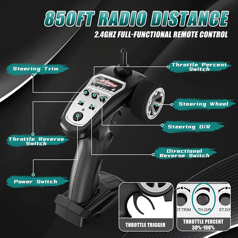 1:14 scale off-road remote control car, top speed 50 km/h, 60-minute battery life