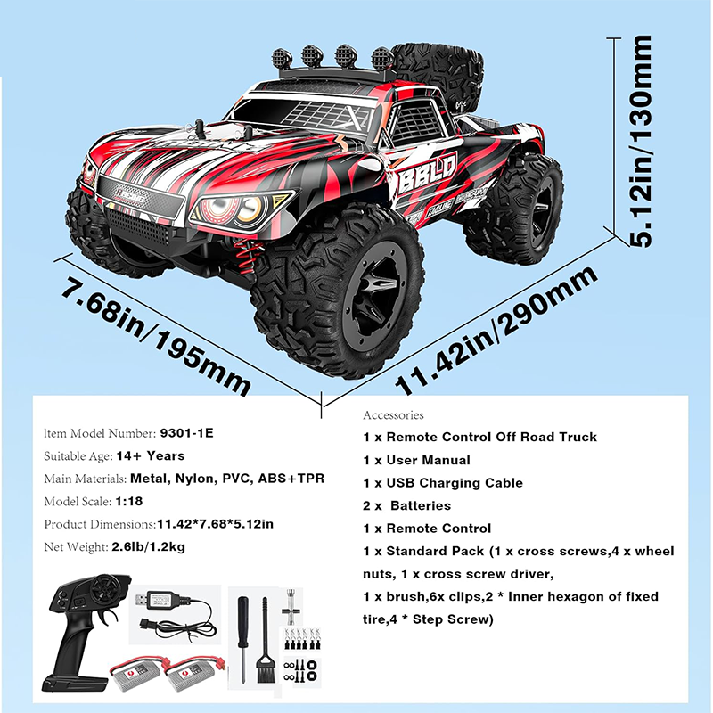 1/18 scale RC off-road truck, IPX4 waterproof 40KM/H