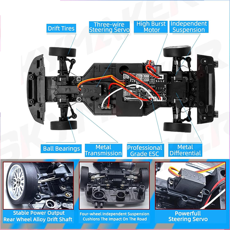 Nissan GTR R34 1/18 RWD High-Speed Drift Remote Control Car 2.4GHz with Gyro 3 Batteries
