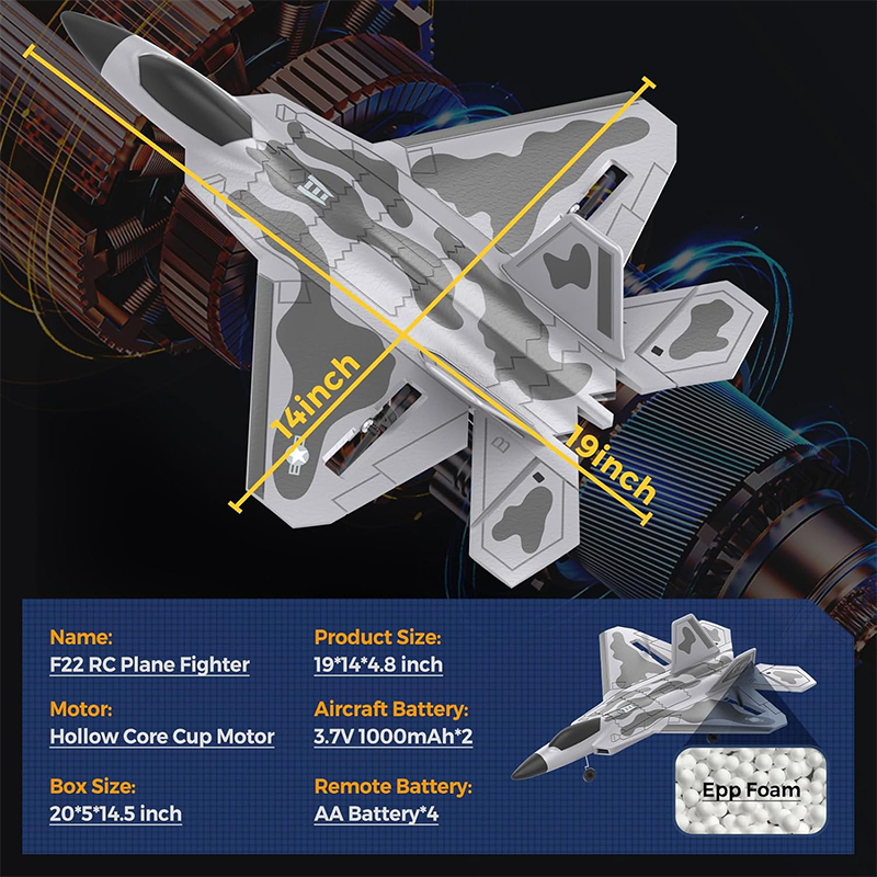 F-22 remote-controlled RTF aircraft with 6-axis gyroscope