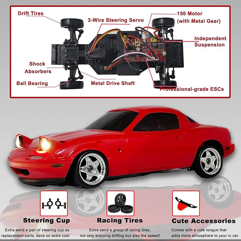 2.4GHz 1/18 scale drift racer with gyro Miata pop-up lights