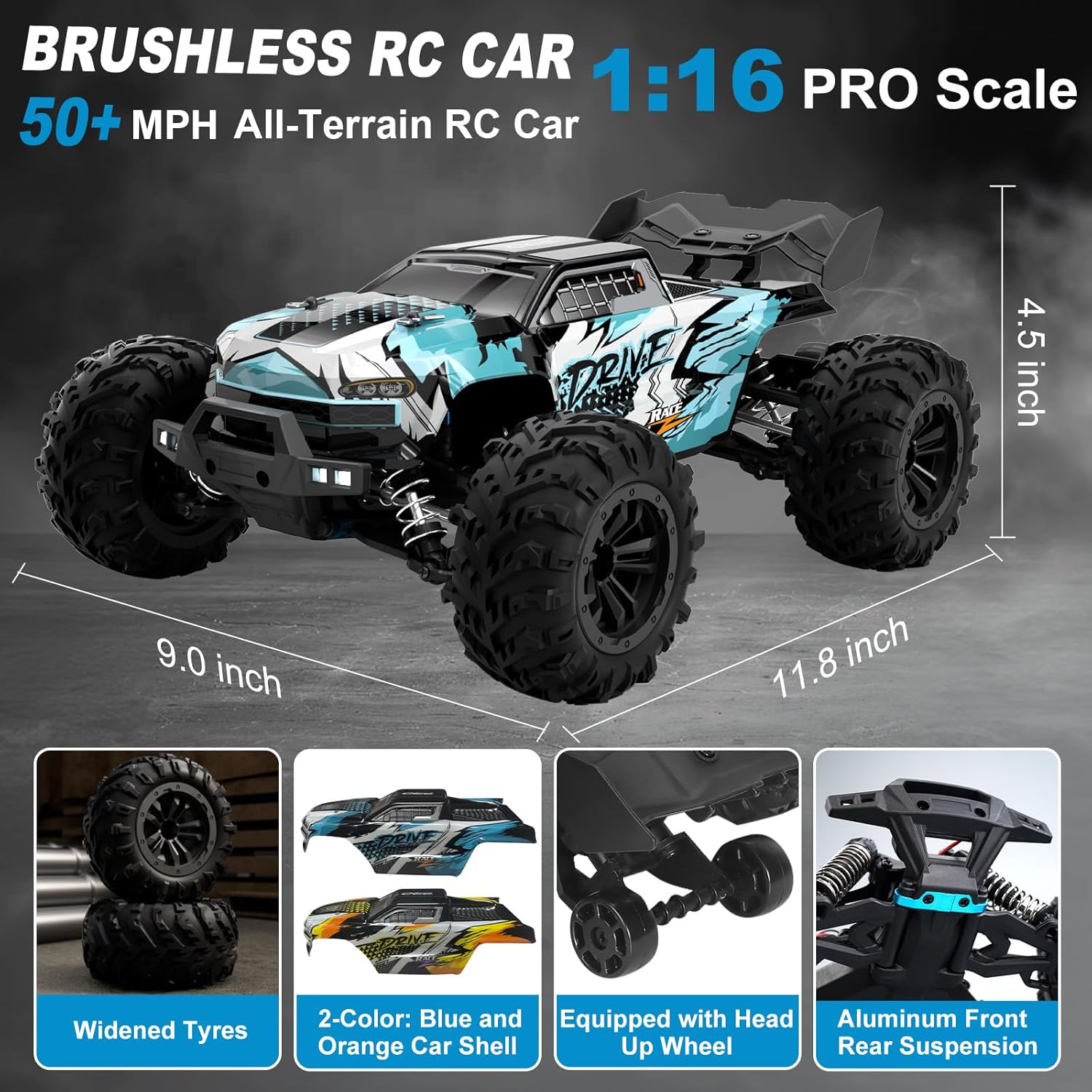 1:16 Brushless Professional-Grade Remote Control Monster Car 50 mph - JJY9