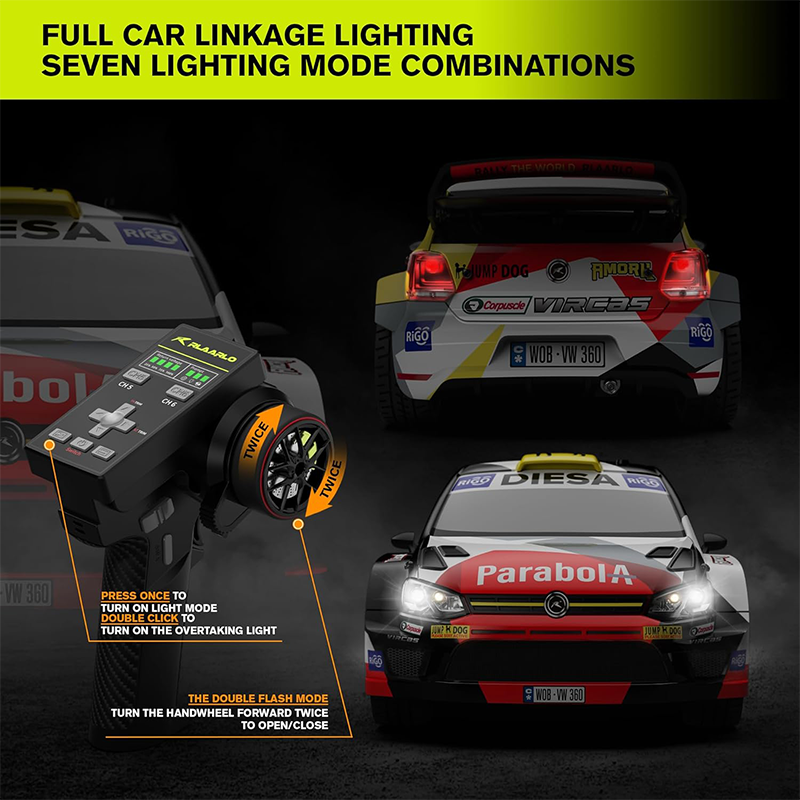 1/12 scale brushless waterproof rally car, 50+ mph, with gyroscope