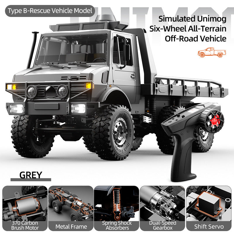 1/18 Unimog Simulation Six-Wheel Drive Suspension Carbon Brush Truck 15km/h - JJY5